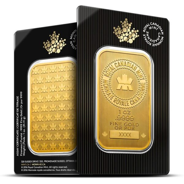 Lingote de Oro Royal Canadian Mint RCM de 1 oz.